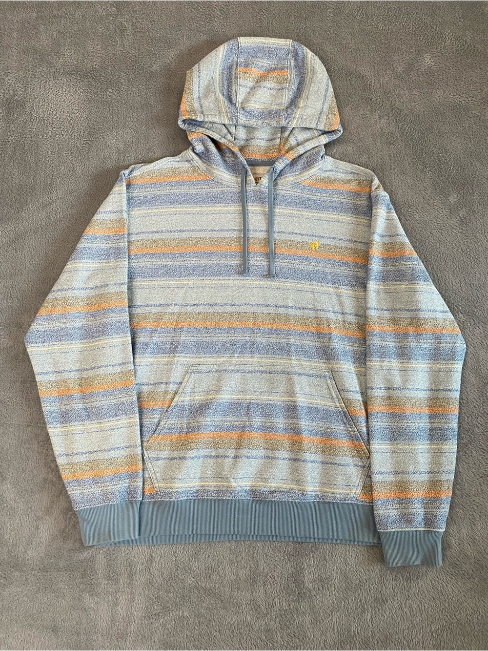 Hang Ten Blue Orange Striped Baja French Terry Pullover Hoodie L Surf Coastal